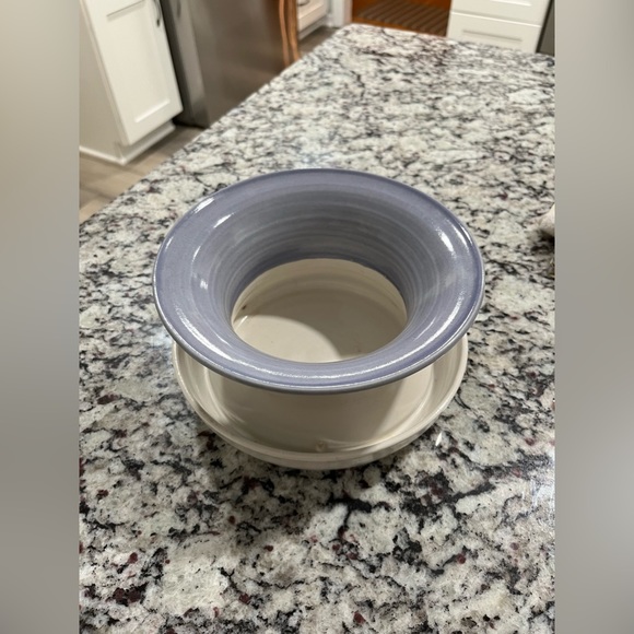 Ceramic Pottery Planter handmade w blue/white glaze & self-draining style - Picture 3 of 10